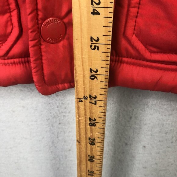 Hollister Vest Mens Small Red Black Hooded Puffer Quilted Snap Front Pockets Y2K - Picture 5 of 16